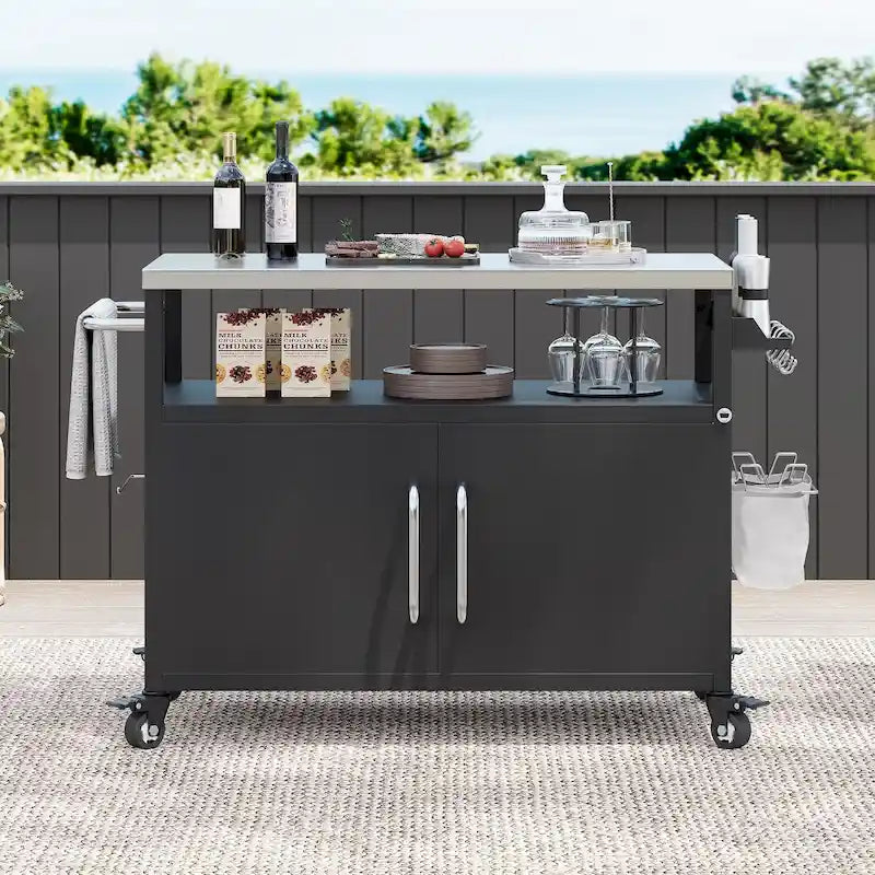 Outdoor Kitchen Island with Stainless Steel Tabletop & Storage Cabinet