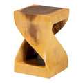 Hand-Carved Suar Wood Side Table with Sculptural Twist Design