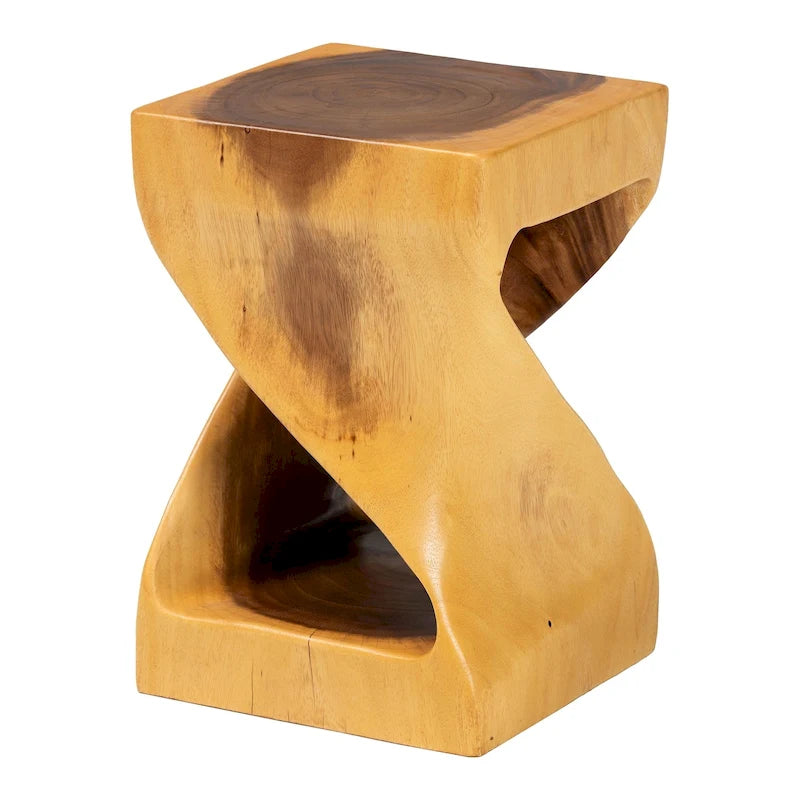 Hand-Carved Suar Wood Side Table with Sculptural Twist Design