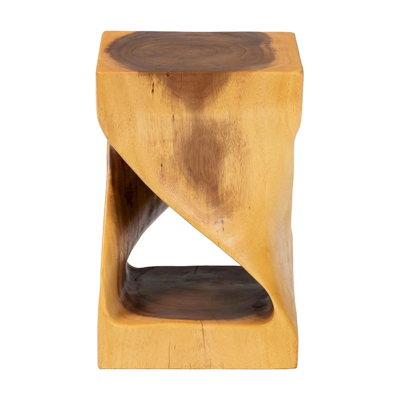 Hand-Carved Suar Wood Side Table with Sculptural Twist Design