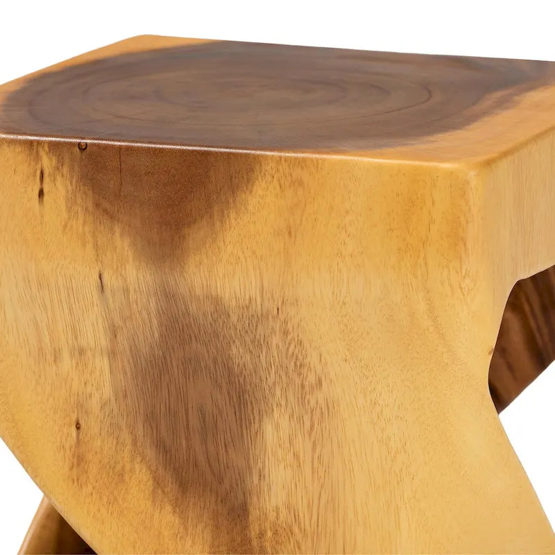 Hand-Carved Suar Wood Side Table with Sculptural Twist Design