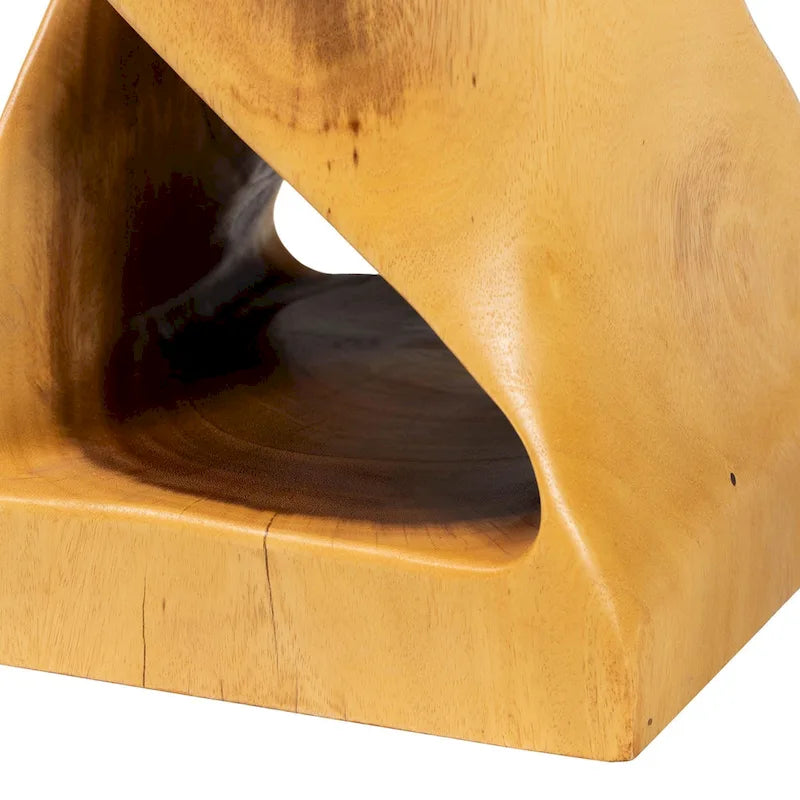 Hand-Carved Suar Wood Side Table with Sculptural Twist Design