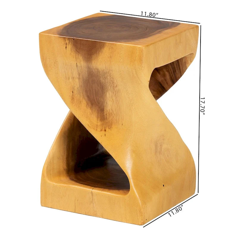 Hand-Carved Suar Wood Side Table with Sculptural Twist Design