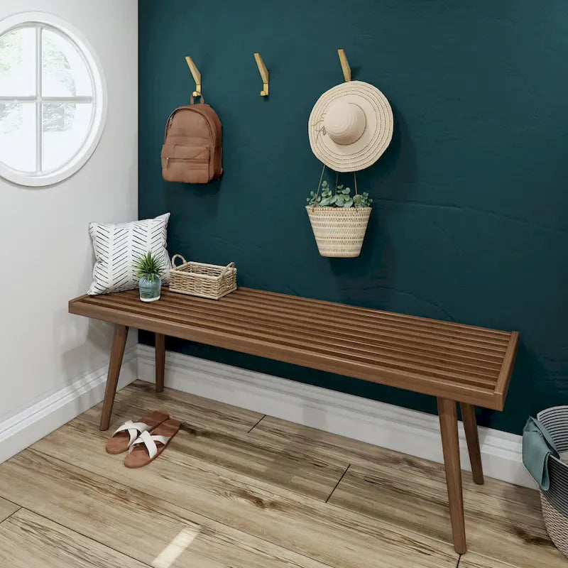 Double Wood Entryway Bench - 56.3" L x 16.5" W x 17.5" H