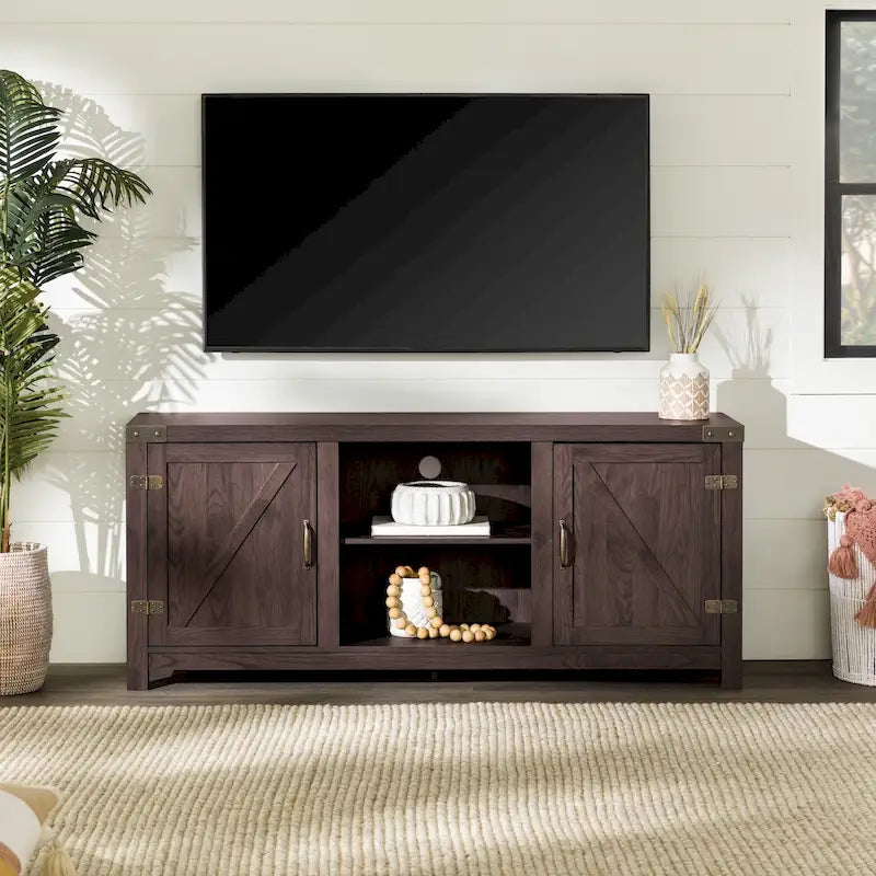 58" Rustic Barn Door TV Stand with Storage