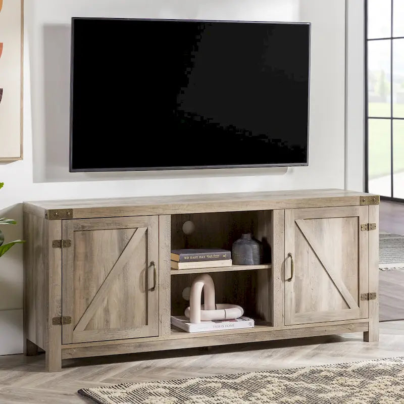58" Rustic Barn Door TV Stand with Storage