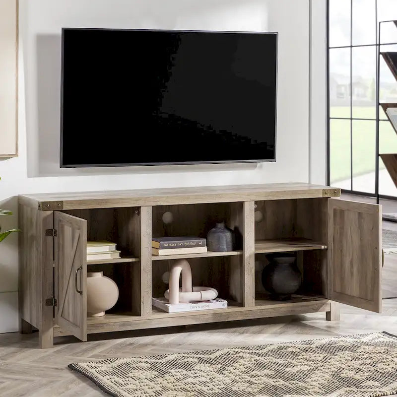 58" Rustic Barn Door TV Stand with Storage
