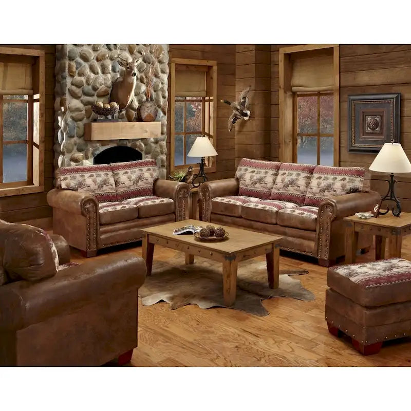 Rustic Lodge Sofa with Nail Head Accents - 90"W