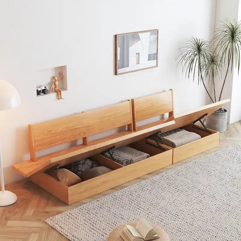 Cotton Linen Beige Sofa with Wood Frame