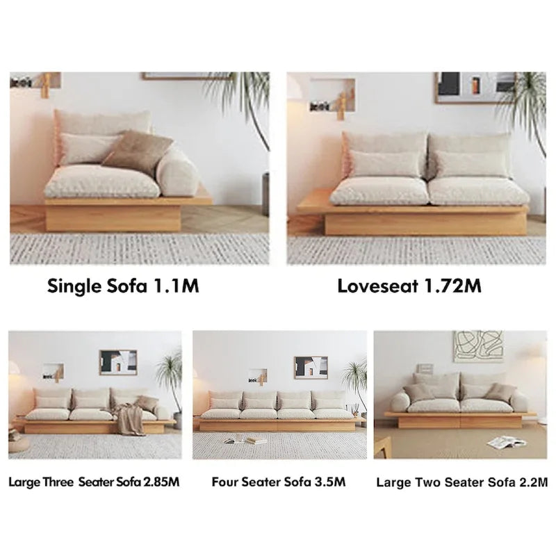 Cotton Linen Beige Sofa with Wood Frame