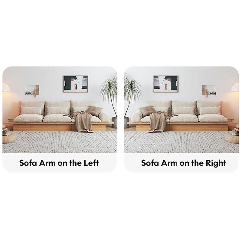 Cotton Linen Beige Sofa with Wood Frame