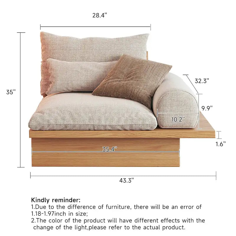 Cotton Linen Beige Sofa with Wood Frame