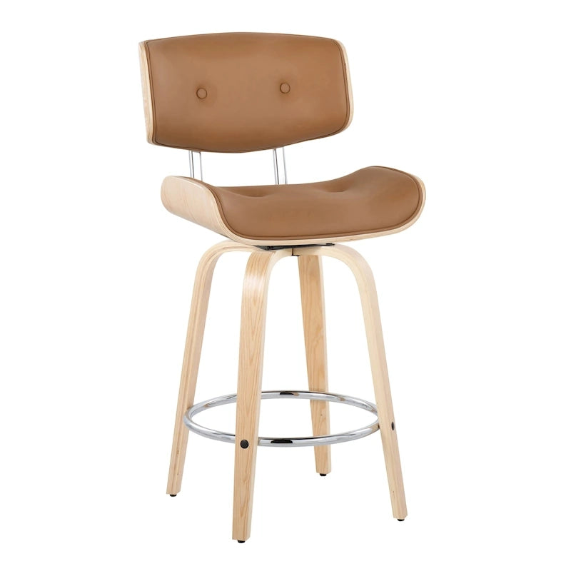 26" Fixed-Height Counter Stool with Bent Wood Legs, Set of 2