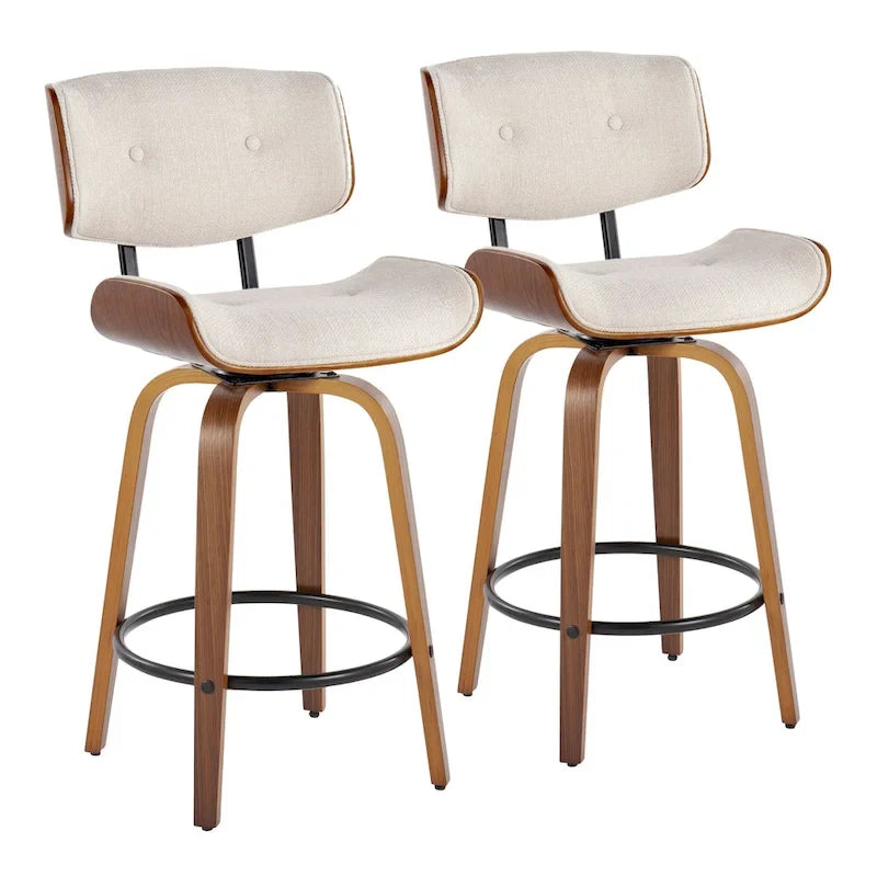 26" Fixed-Height Counter Stool with Bent Wood Legs, Set of 2