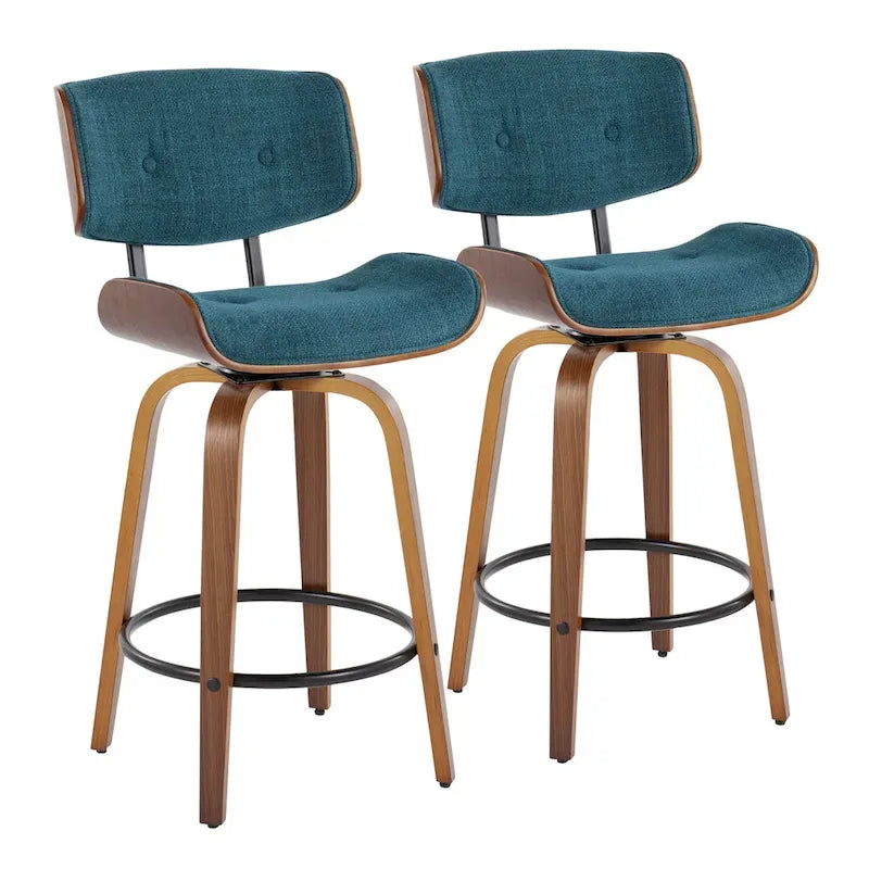 26" Fixed-Height Counter Stool with Bent Wood Legs, Set of 2