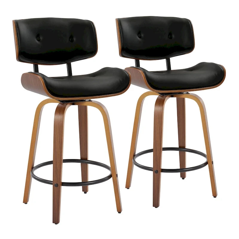 26" Fixed-Height Counter Stool with Bent Wood Legs, Set of 2