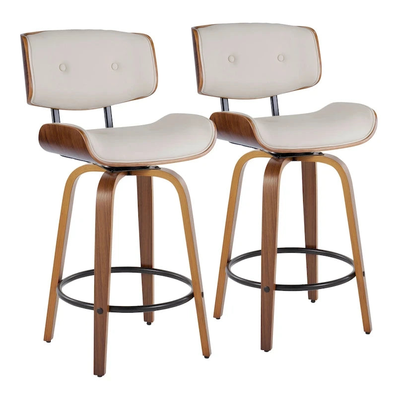 26" Fixed-Height Counter Stool with Bent Wood Legs, Set of 2