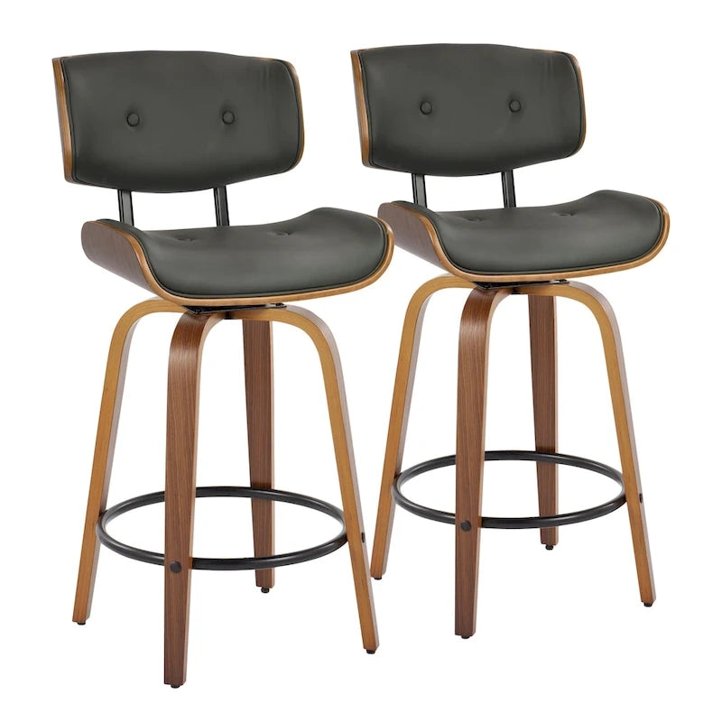 26" Fixed-Height Counter Stool with Bent Wood Legs, Set of 2