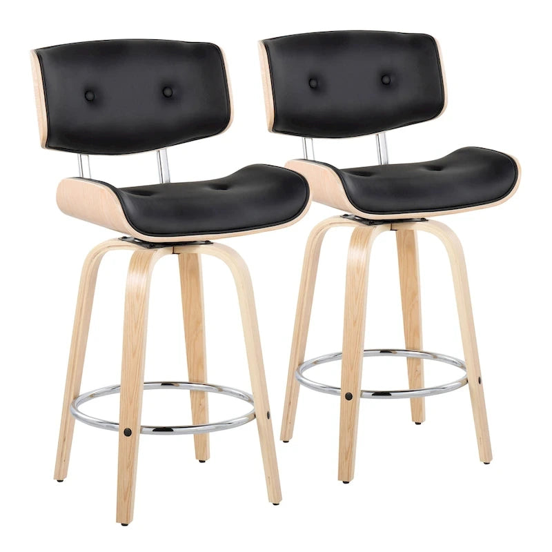 26" Fixed-Height Counter Stool with Bent Wood Legs, Set of 2
