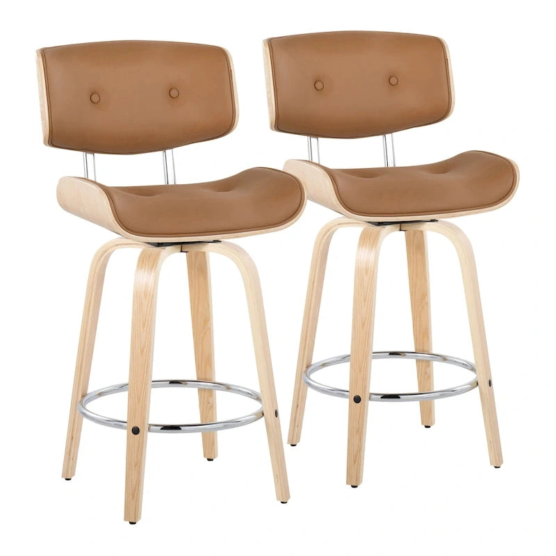 26" Fixed-Height Counter Stool with Bent Wood Legs, Set of 2