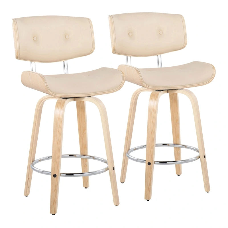 26" Fixed-Height Counter Stool with Bent Wood Legs, Set of 2