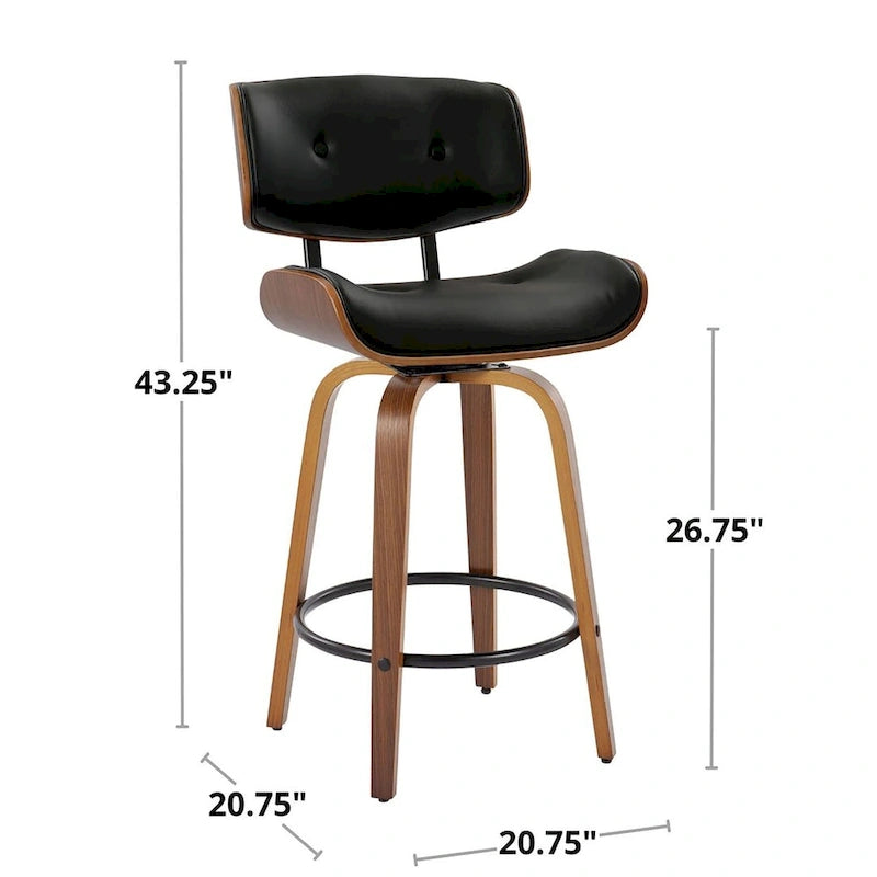 26" Fixed-Height Counter Stool with Bent Wood Legs, Set of 2