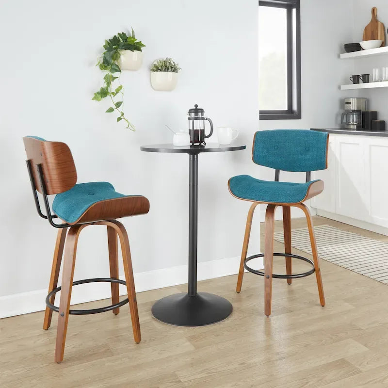 26" Fixed-Height Counter Stool with Bent Wood Legs, Set of 2