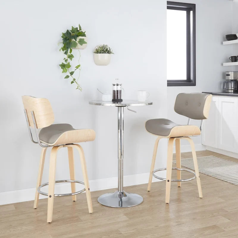 26" Fixed-Height Counter Stool with Bent Wood Legs, Set of 2