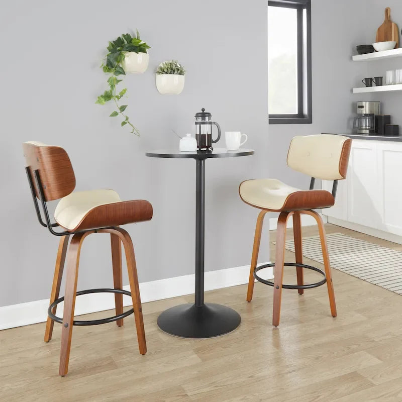 26" Fixed-Height Counter Stool with Bent Wood Legs, Set of 2