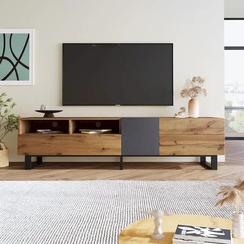 Modern TV Stand for 80" TVs with Double Storage Space
