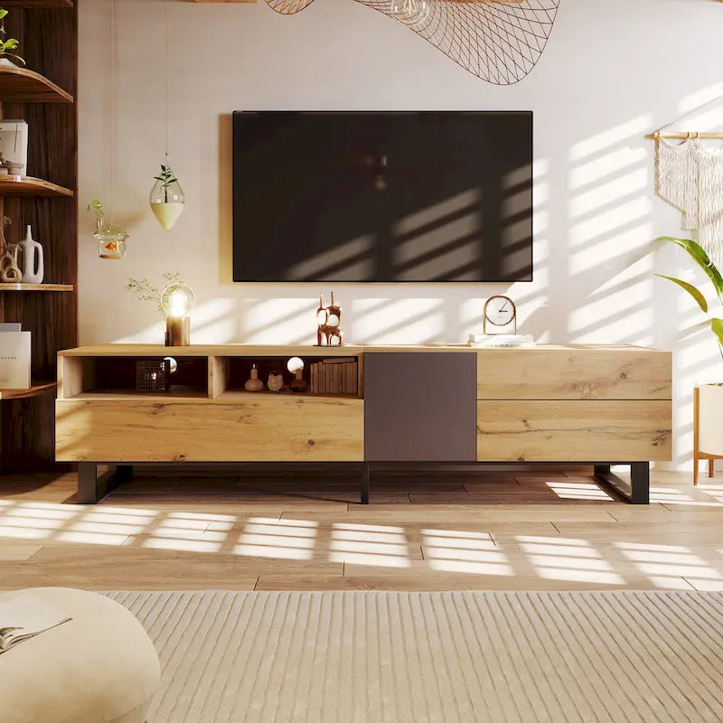 Modern TV Stand for 80" TVs with Double Storage Space