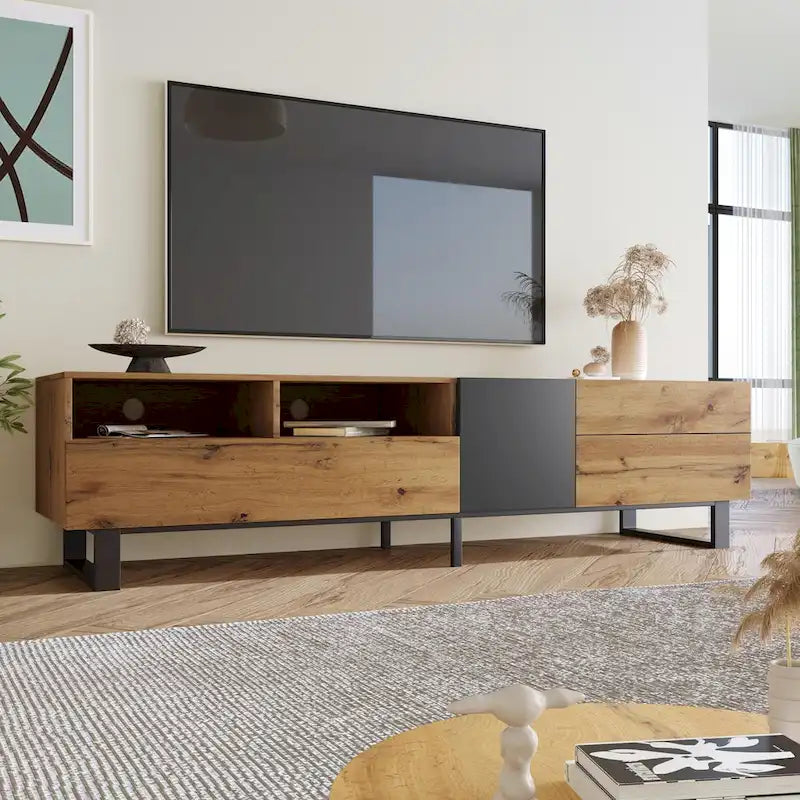 Modern TV Stand for 80" TVs with Double Storage Space