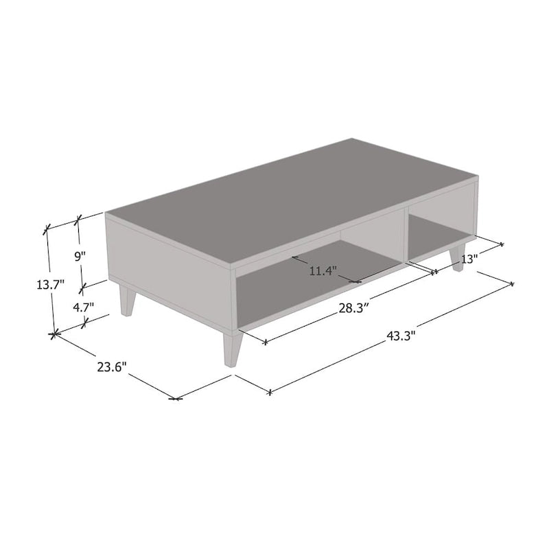 43" Modern Coffee Table - 13.7"H x 43.3"W x 23.6"D
