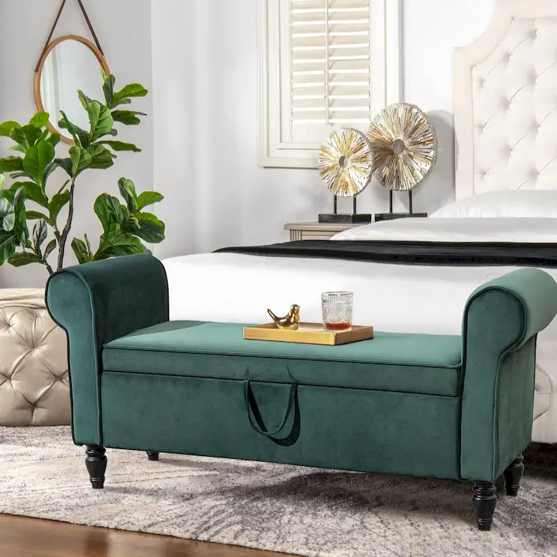 Storage Bench Ottoman with Upholstered Arms - Bench in Front of Bed