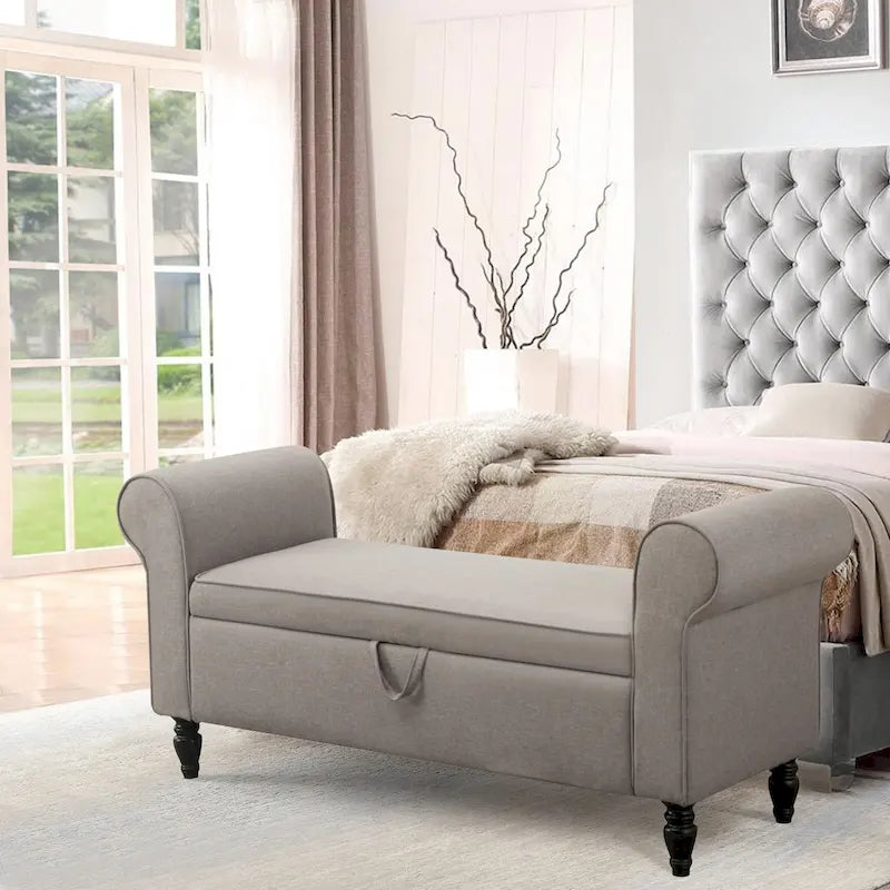 Storage Bench Ottoman with Upholstered Arms - Bench in Front of Bed
