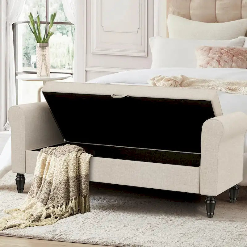 Storage Bench Ottoman with Upholstered Arms - Bench in Front of Bed