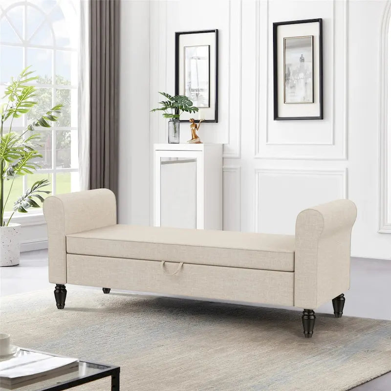 Storage Bench Ottoman with Upholstered Arms - Bench in Front of Bed