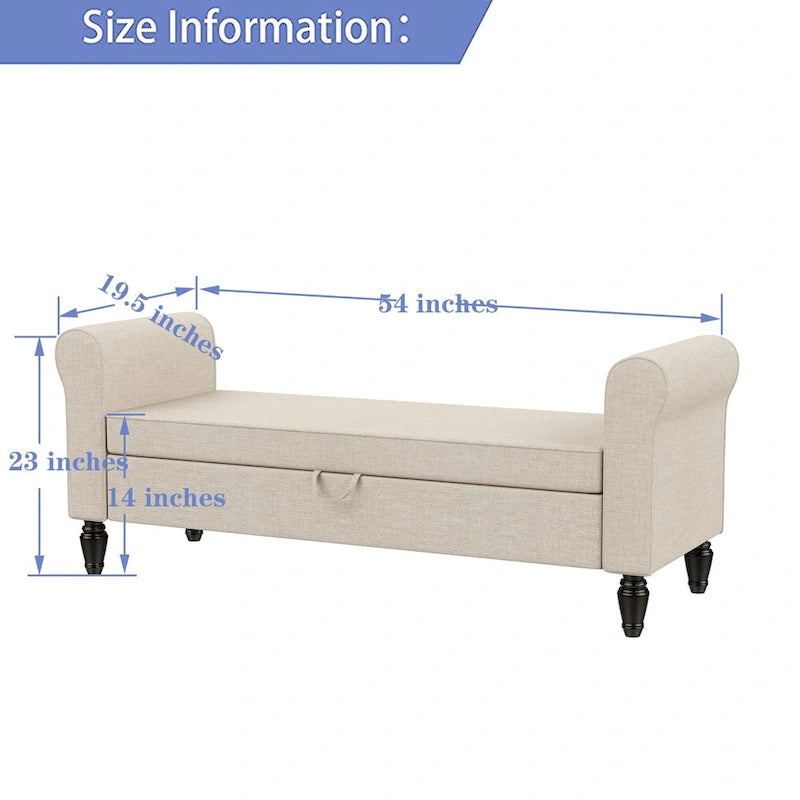 Storage Bench Ottoman with Upholstered Arms - Bench in Front of Bed