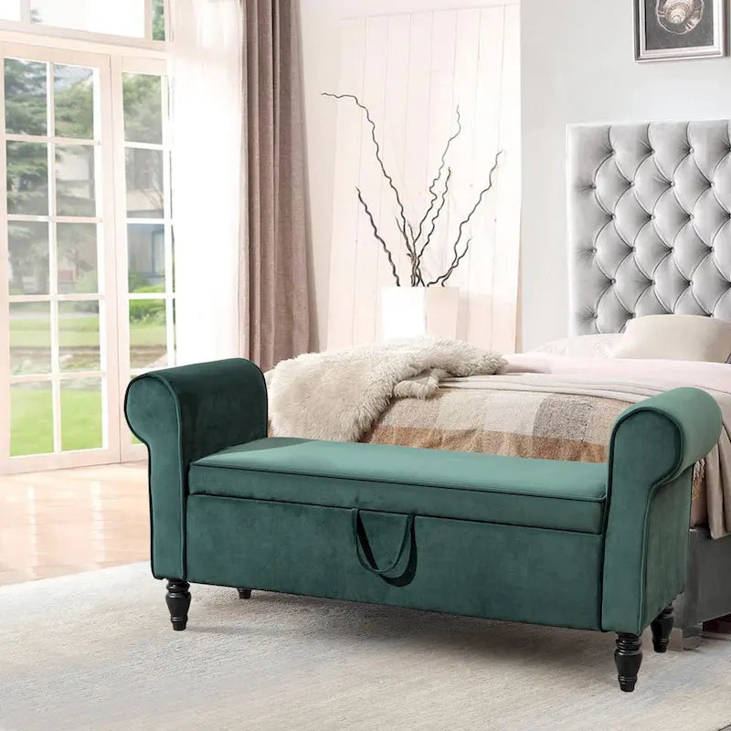 Storage Bench Ottoman with Upholstered Arms - Bench in Front of Bed