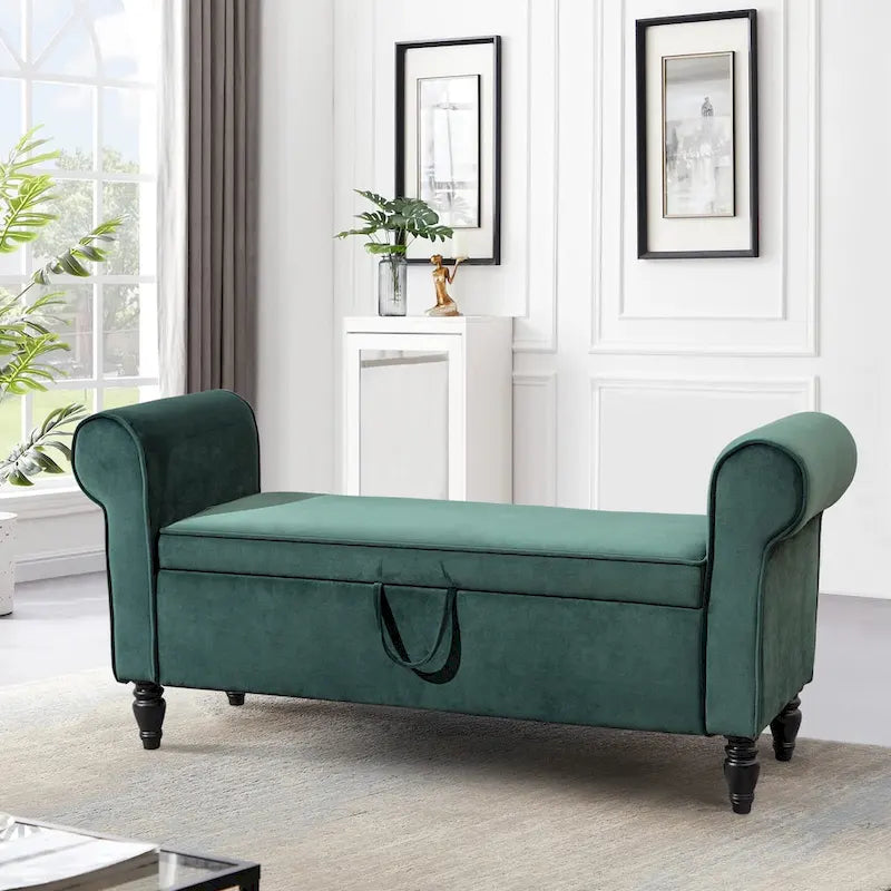Storage Bench Ottoman with Upholstered Arms - Bench in Front of Bed