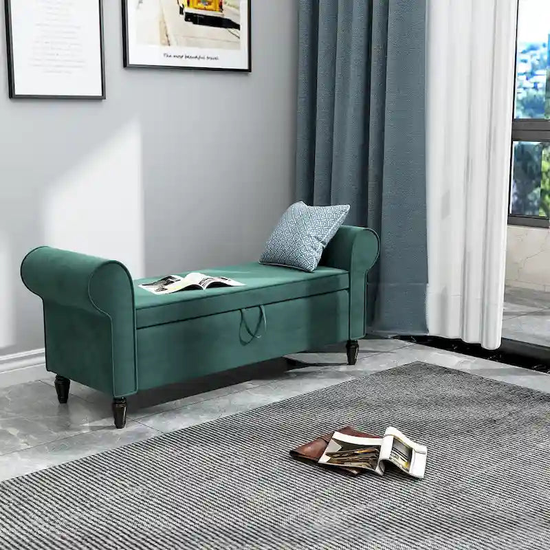 Storage Bench Ottoman with Upholstered Arms - Bench in Front of Bed