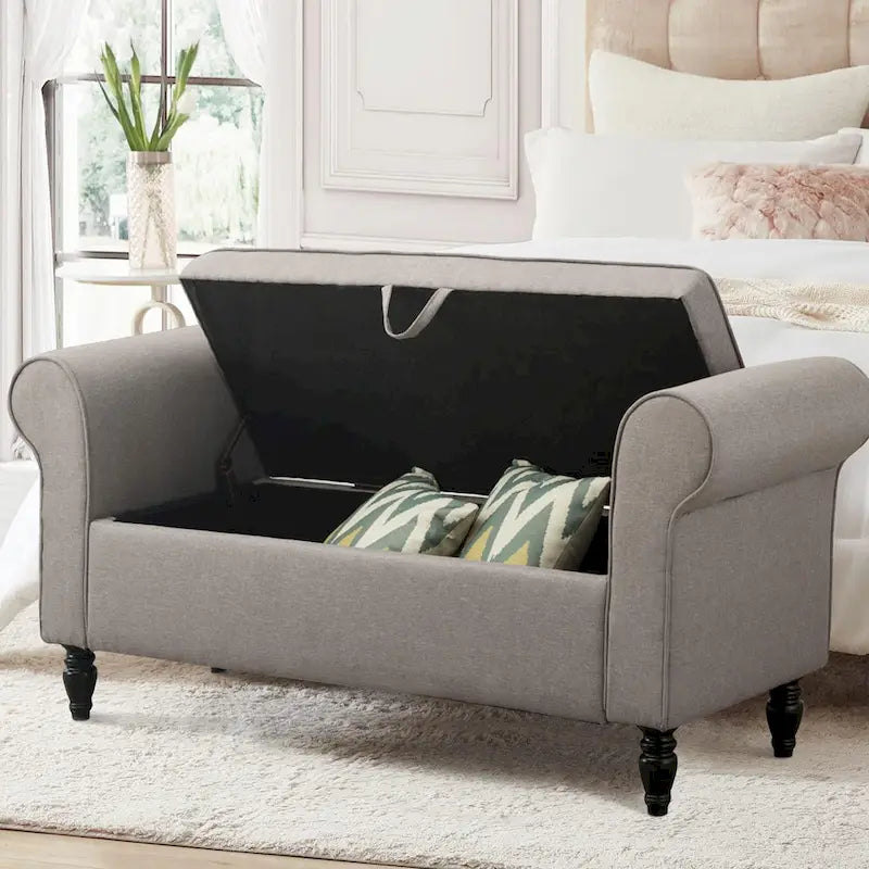 Storage Bench Ottoman with Upholstered Arms - Bench in Front of Bed