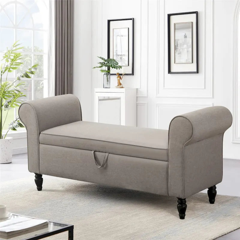 Storage Bench Ottoman with Upholstered Arms - Bench in Front of Bed