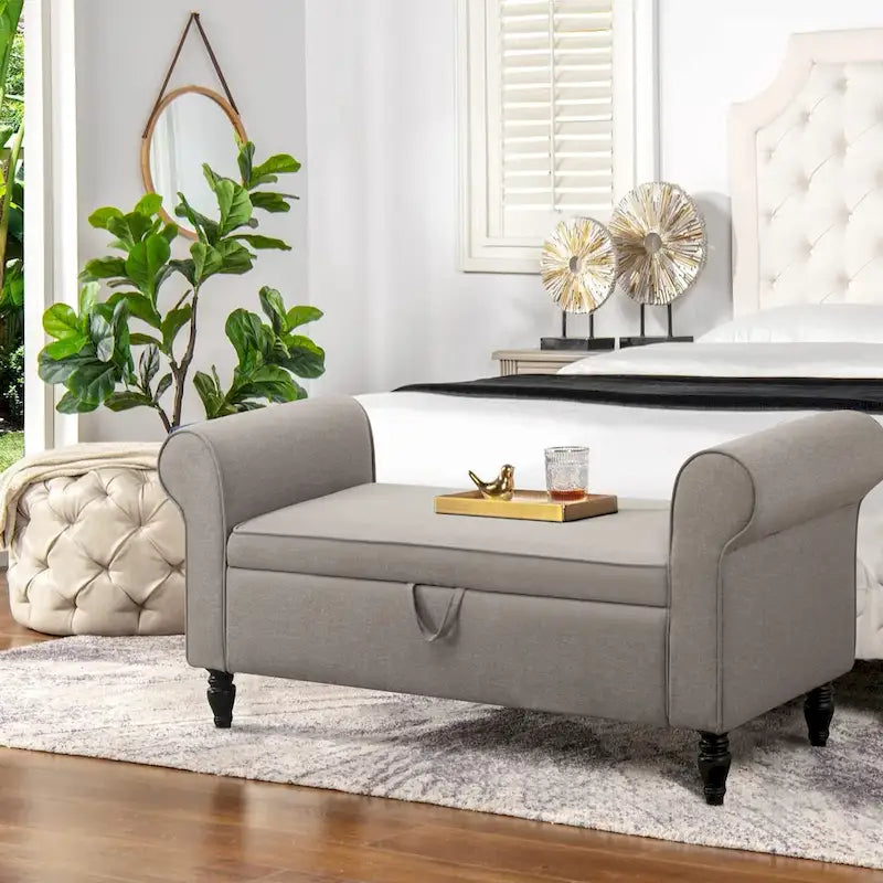 Storage Bench Ottoman with Upholstered Arms - Bench in Front of Bed