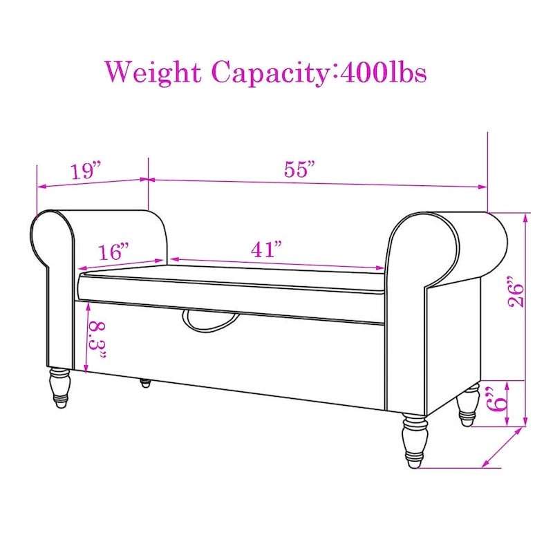 Storage Bench Ottoman with Upholstered Arms - Bench in Front of Bed