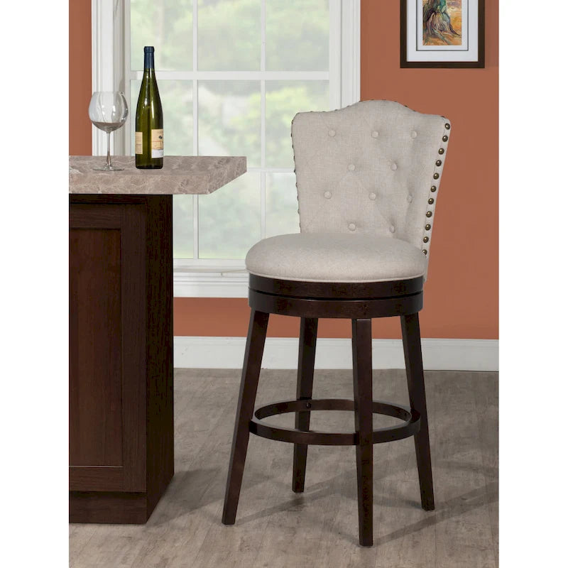Wood Swivel Stool with Arch Back & Nailhead Trim