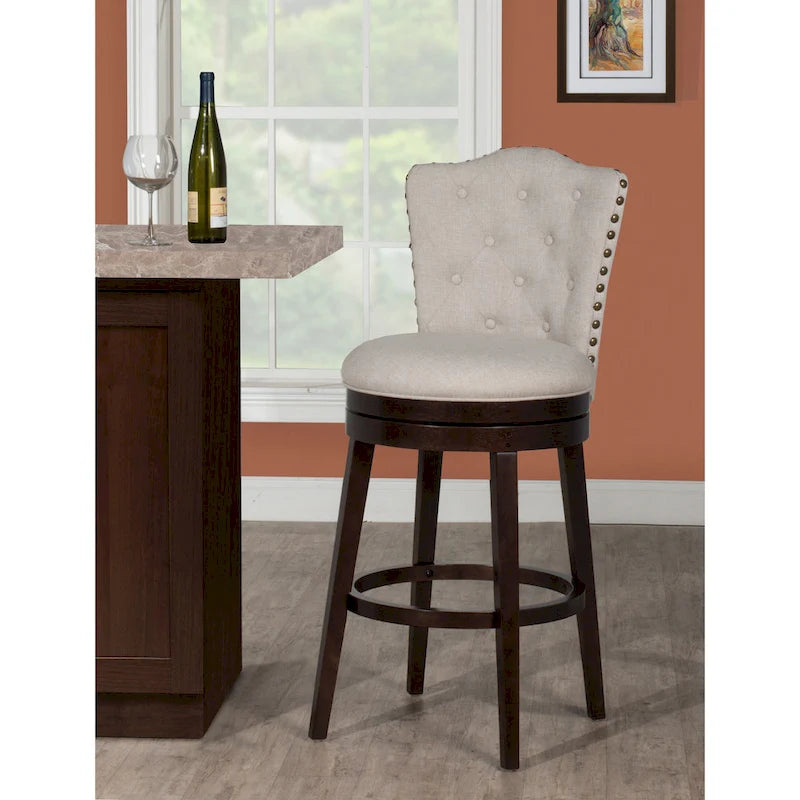 Wood Swivel Stool with Arch Back & Nailhead Trim