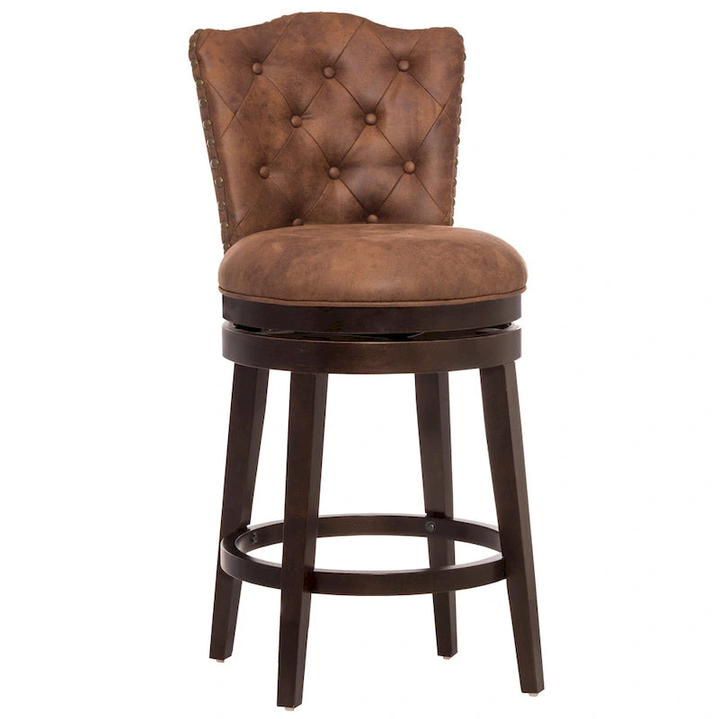 Wood Swivel Stool with Arch Back & Nailhead Trim
