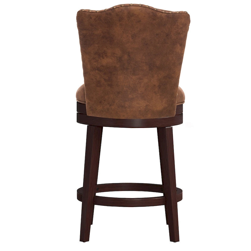 Wood Swivel Stool with Arch Back & Nailhead Trim