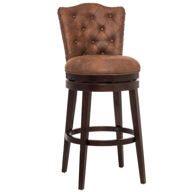 Wood Swivel Stool with Arch Back & Nailhead Trim